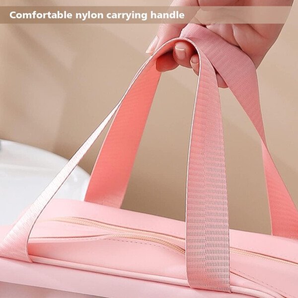 Neceser de viaje para mujeres y hombres, bolsa de aseo translúcida mate con asa práctica, bolsa de cosméticos de maquillaje, organizador de viaje para accesorios, artículos de tocador, Blanco, - Imagen 18