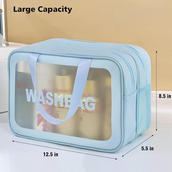 Neceser de viaje para mujeres y hombres, bolsa de aseo translúcida mate con asa práctica, bolsa de cosméticos de maquillaje, organizador de viaje para accesorios, artículos de tocador, Blanco, - Imagen 22