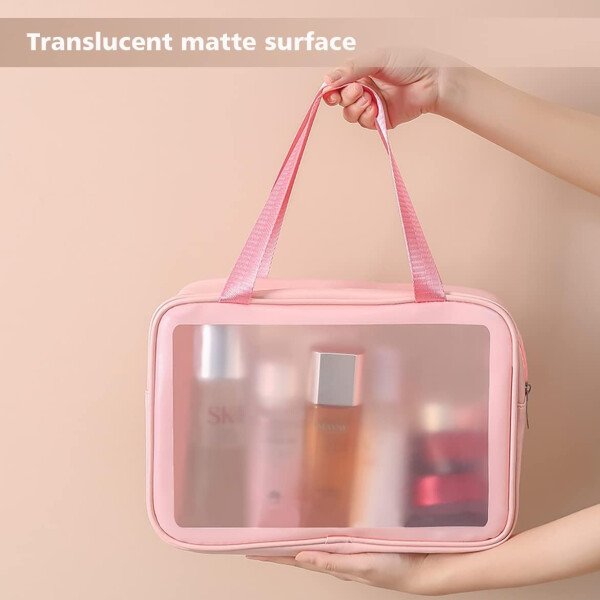 Neceser de viaje para mujeres y hombres, bolsa de aseo translúcida mate con asa práctica, bolsa de cosméticos de maquillaje, organizador de viaje para accesorios, artículos de tocador, Blanco, - Imagen 34