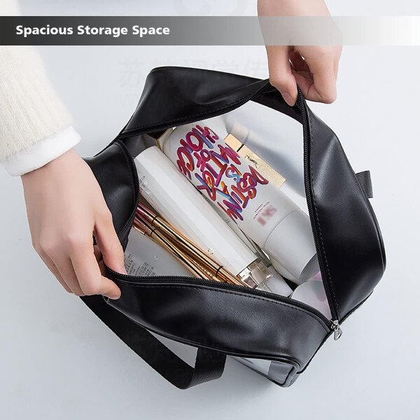 Neceser de viaje para mujeres y hombres, bolsa de aseo translúcida mate con asa práctica, bolsa de cosméticos de maquillaje, organizador de viaje para accesorios, artículos de tocador, Blanco, - Imagen 37