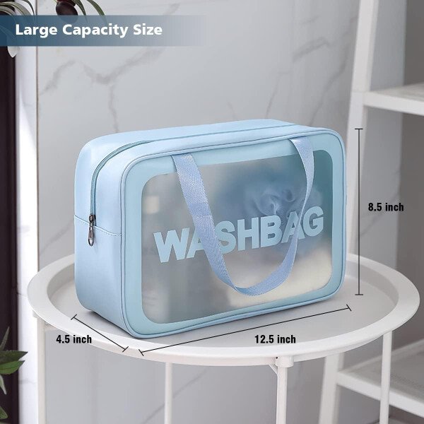 Neceser de viaje para mujeres y hombres, bolsa de aseo translúcida mate con asa práctica, bolsa de cosméticos de maquillaje, organizador de viaje para accesorios, artículos de tocador, Blanco, - Imagen 43