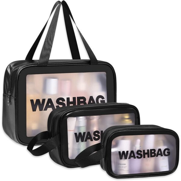 Neceser de viaje para mujeres y hombres, translúcido, impermeable, portátil y lindo juego de neceseres de maquillaje, A-Negro