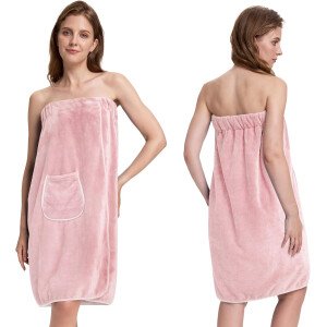 Toalla para mujer después de la ducha, bata de baño súper absorbente y de secado rápido, ligera con bolsillos