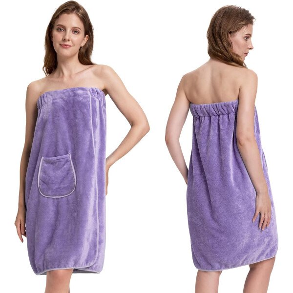 Toalla para mujer después de la ducha, bata de baño súper absorbente y de secado rápido, ligera con bolsillos - Image 6