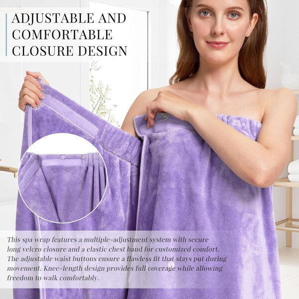 Toalla para mujer después de la ducha, bata de baño súper absorbente y de secado rápido, ligera con bolsillos - Image 8