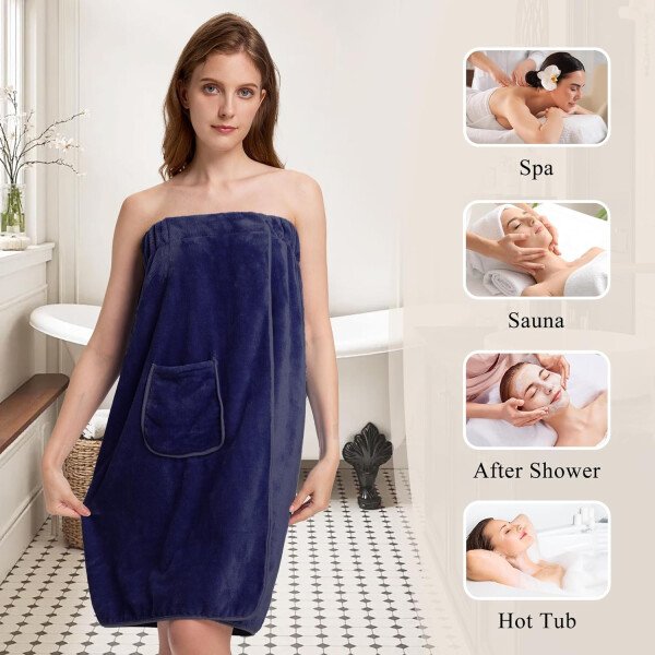Toalla para mujer después de la ducha, bata de baño súper absorbente y de secado rápido, ligera con bolsillos - Image 17