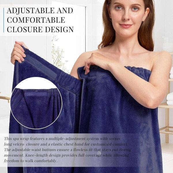 Toalla para mujer después de la ducha, bata de baño súper absorbente y de secado rápido, ligera con bolsillos - Image 18