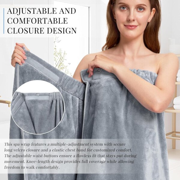Toalla para mujer después de la ducha, bata de baño súper absorbente y de secado rápido, ligera con bolsillos - Image 28