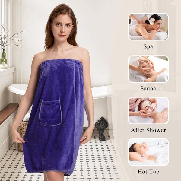 Toalla para mujer después de la ducha, bata de baño súper absorbente y de secado rápido, ligera con bolsillos - Image 32