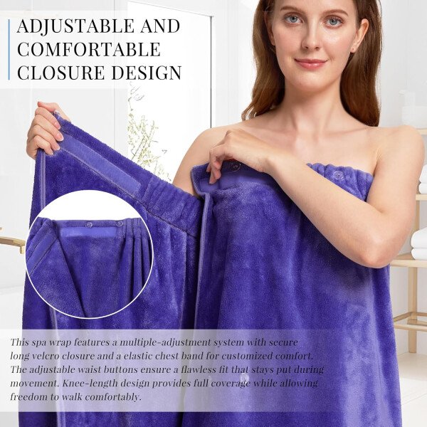 Toalla para mujer después de la ducha, bata de baño súper absorbente y de secado rápido, ligera con bolsillos - Image 33