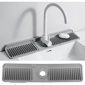 Tapete de silicona para grifo de 24 pulgadas para fregadero de cocina, tapete de drenaje de agua con pendiente de 6°, protector contra salpicaduras de fregadero de cocina, protector de