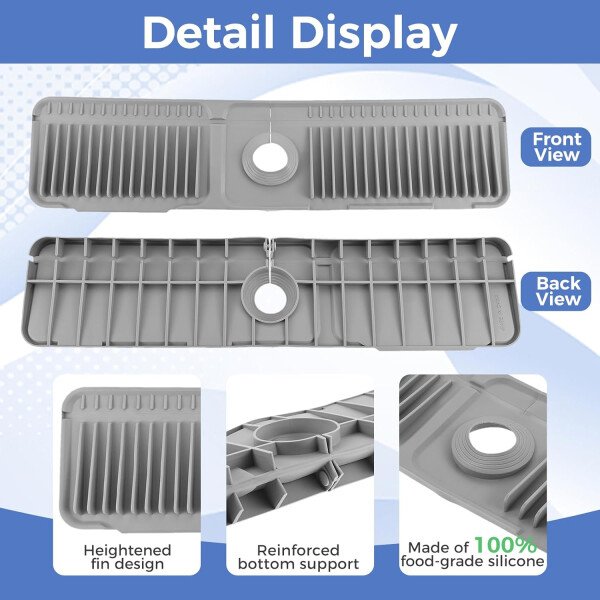 Tapete de silicona para grifo de 24 pulgadas para fregadero de cocina, tapete de drenaje de agua con pendiente de 6°, protector contra salpicaduras de fregadero de cocina, protector de - Imagen 2