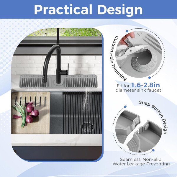 Tapete de silicona para grifo de 24 pulgadas para fregadero de cocina, tapete de drenaje de agua con pendiente de 6°, protector contra salpicaduras de fregadero de cocina, protector de - Imagen 5
