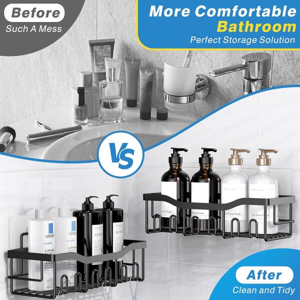 Organizador adhesivo para ducha, paquete de 5 organizadores de baño de acero inoxidable con gran capacidad, estantes sin perforaciones para almacenamiento de baño y decoración del hogar - Imagen 3