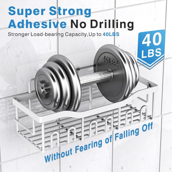Organizador adhesivo para ducha, paquete de 5 organizadores de baño de acero inoxidable con gran capacidad, estantes sin perforaciones para almacenamiento de baño y decoración del hogar - Imagen 67