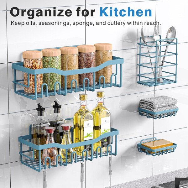 Organizador adhesivo para ducha, paquete de 5 organizadores de baño de acero inoxidable con gran capacidad, estantes sin perforaciones para almacenamiento de baño y decoración del hogar - Imagen 76