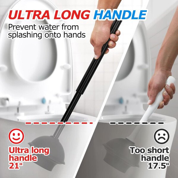 FORASTO- Juego de desatascador y cepillo para inodoro 2 en 1, desatascador con mango alargado, herramientas de limpieza para baño, suministros de limpieza para baño - Imagen 2