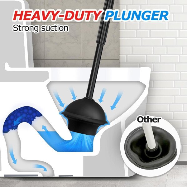 FORASTO- Juego de desatascador y cepillo para inodoro 2 en 1, desatascador con mango alargado, herramientas de limpieza para baño, suministros de limpieza para baño - Imagen 3