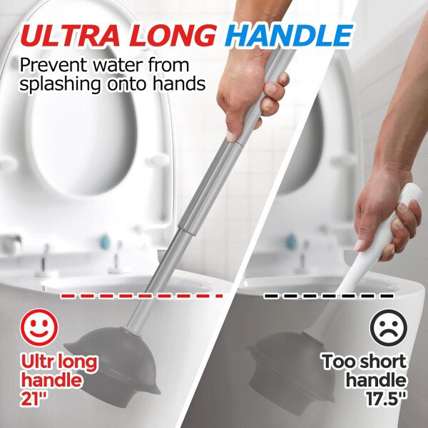 FORASTO- Juego de desatascador y cepillo para inodoro 2 en 1, desatascador con mango alargado, herramientas de limpieza para baño, suministros de limpieza para baño - Imagen 14