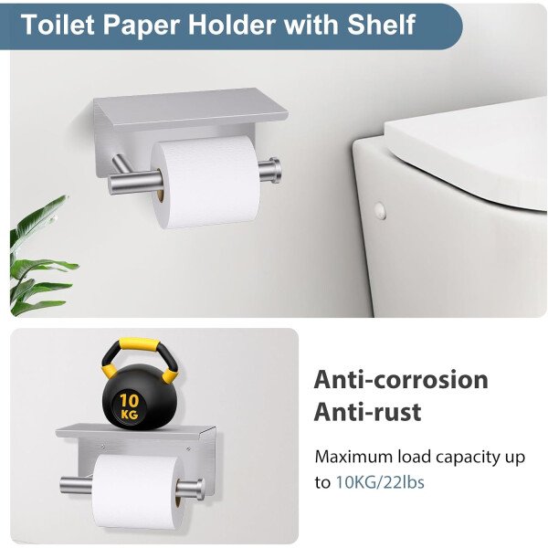 Toallero de níquel cepillado, juego de accesorios de baño, soporte de papel higiénico mejorado de 5 piezas con juego de estantes, toalleros de 23.6 pulgadas para toallero de baño montado en la pared - Image 3