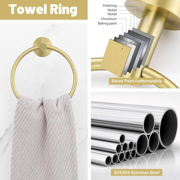 Toallero de níquel cepillado, juego de accesorios de baño, soporte de papel higiénico mejorado de 5 piezas con juego de estantes, toalleros de 23.6 pulgadas para toallero de baño montado en la pared - Image 11