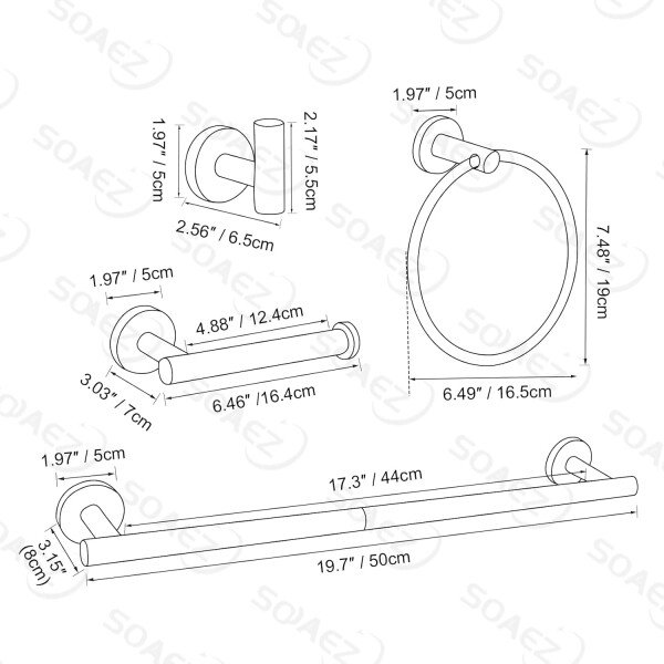 Toallero de níquel cepillado, juego de accesorios de baño, soporte de papel higiénico mejorado de 5 piezas con juego de estantes, toalleros de 23.6 pulgadas para toallero de baño montado en la pared - Image 13