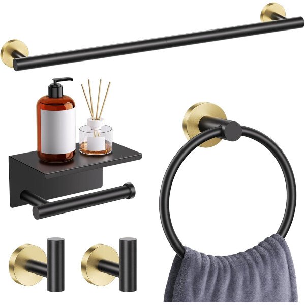 Toallero de níquel cepillado, juego de accesorios de baño, soporte de papel higiénico mejorado de 5 piezas con juego de estantes, toalleros de 23.6 pulgadas para toallero de baño montado en la pared - Image 15
