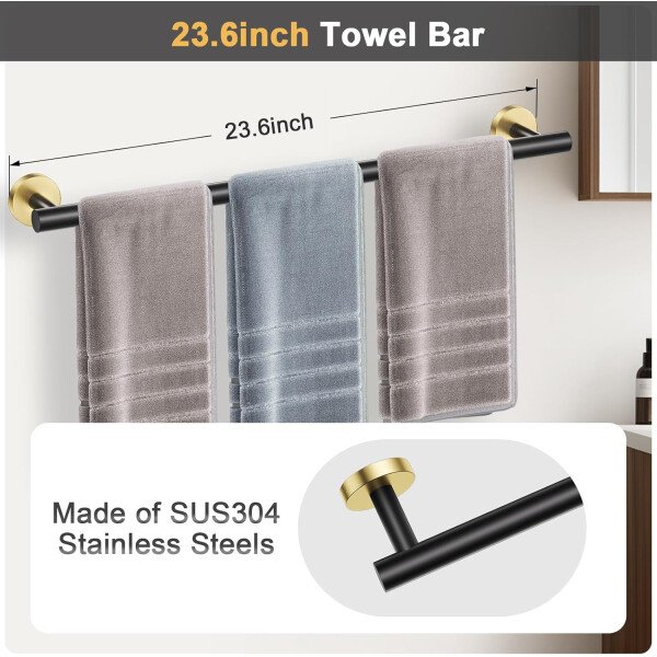 Toallero de níquel cepillado, juego de accesorios de baño, soporte de papel higiénico mejorado de 5 piezas con juego de estantes, toalleros de 23.6 pulgadas para toallero de baño montado en la pared - Image 16