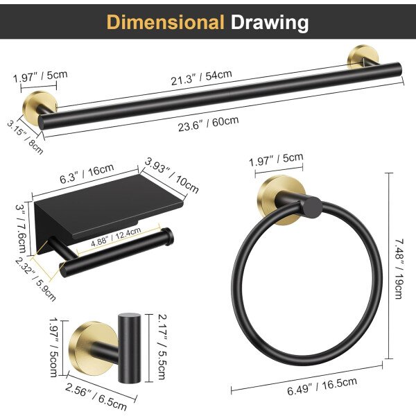 Toallero de níquel cepillado, juego de accesorios de baño, soporte de papel higiénico mejorado de 5 piezas con juego de estantes, toalleros de 23.6 pulgadas para toallero de baño montado en la pared - Image 20