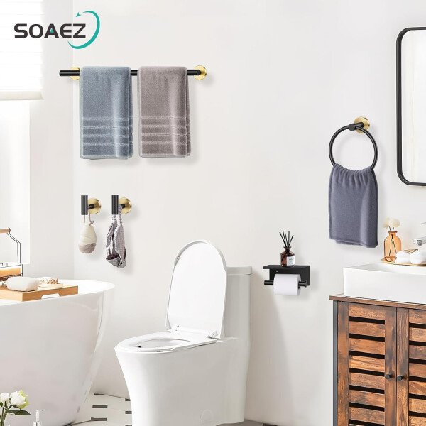 Toallero de níquel cepillado, juego de accesorios de baño, soporte de papel higiénico mejorado de 5 piezas con juego de estantes, toalleros de 23.6 pulgadas para toallero de baño montado en la pared - Image 21