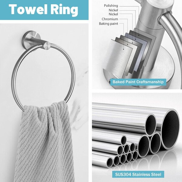 Toallero de níquel cepillado, juego de accesorios de baño, soporte de papel higiénico mejorado de 5 piezas con juego de estantes, toalleros de 23.6 pulgadas para toallero de baño montado en la pared - Image 25