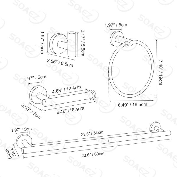 Toallero de níquel cepillado, juego de accesorios de baño, soporte de papel higiénico mejorado de 5 piezas con juego de estantes, toalleros de 23.6 pulgadas para toallero de baño montado en la pared - Image 27