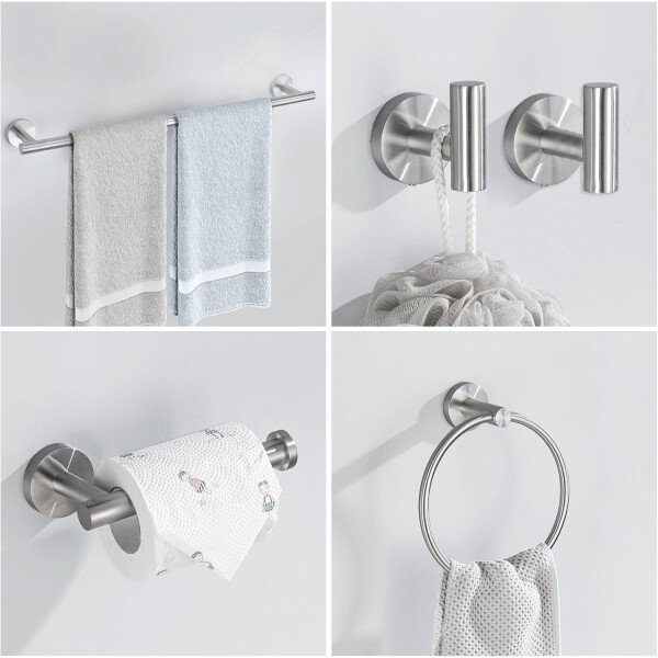 Toallero de níquel cepillado, juego de accesorios de baño, soporte de papel higiénico mejorado de 5 piezas con juego de estantes, toalleros de 23.6 pulgadas para toallero de baño montado en la pared - Image 28
