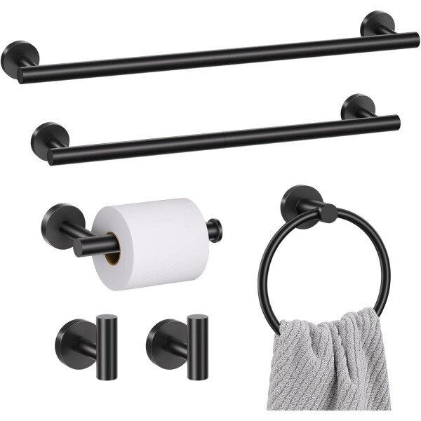 Toallero de níquel cepillado, juego de accesorios de baño, soporte de papel higiénico mejorado de 5 piezas con juego de estantes, toalleros de 23.6 pulgadas para toallero de baño montado en la pared - Image 29