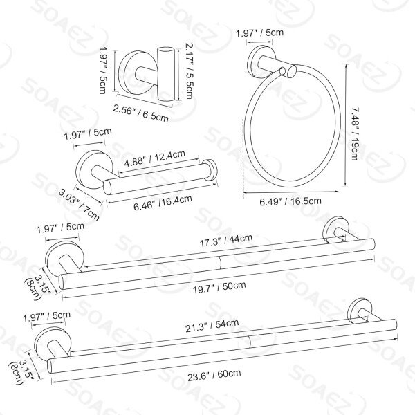 Toallero de níquel cepillado, juego de accesorios de baño, soporte de papel higiénico mejorado de 5 piezas con juego de estantes, toalleros de 23.6 pulgadas para toallero de baño montado en la pared - Image 35