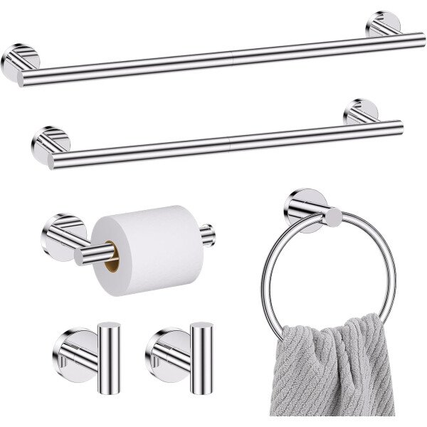 Toallero de níquel cepillado, juego de accesorios de baño, soporte de papel higiénico mejorado de 5 piezas con juego de estantes, toalleros de 23.6 pulgadas para toallero de baño montado en la pared - Image 37