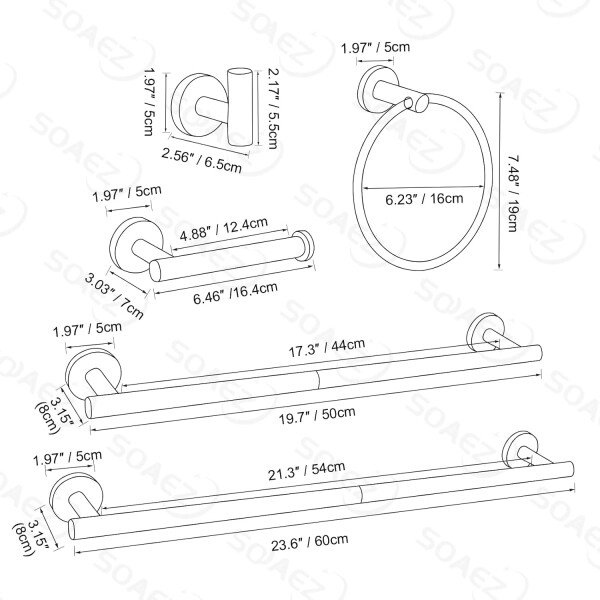 Toallero de níquel cepillado, juego de accesorios de baño, soporte de papel higiénico mejorado de 5 piezas con juego de estantes, toalleros de 23.6 pulgadas para toallero de baño montado en la pared - Image 57