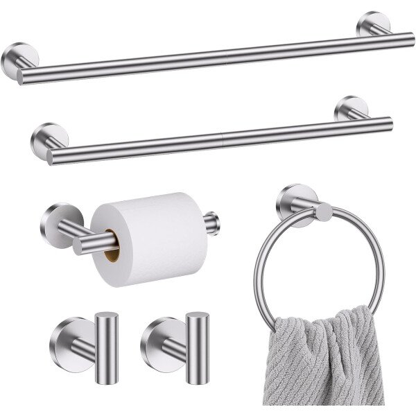 Toallero de níquel cepillado, juego de accesorios de baño, soporte de papel higiénico mejorado de 5 piezas con juego de estantes, toalleros de 23.6 pulgadas para toallero de baño montado en la pared - Image 59