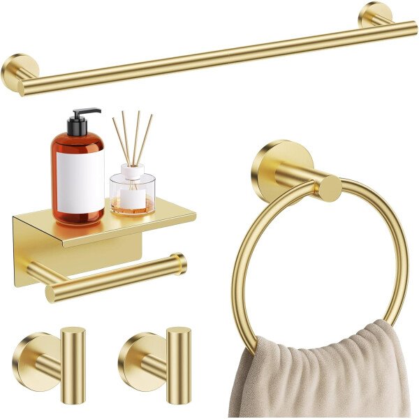 Toallero de níquel cepillado, juego de accesorios de baño, soporte de papel higiénico mejorado de 5 piezas con juego de estantes, toalleros de 23.6 pulgadas para toallero de baño montado en la pared - Image 62