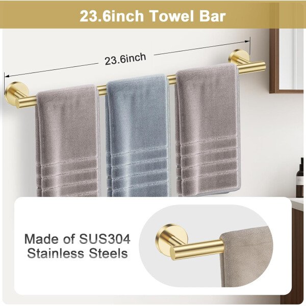 Toallero de níquel cepillado, juego de accesorios de baño, soporte de papel higiénico mejorado de 5 piezas con juego de estantes, toalleros de 23.6 pulgadas para toallero de baño montado en la pared - Image 63