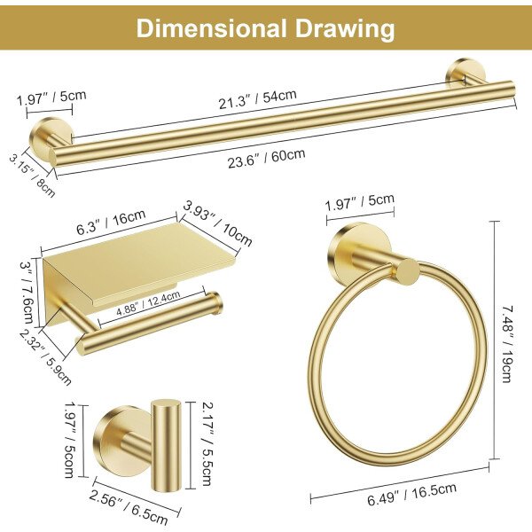 Toallero de níquel cepillado, juego de accesorios de baño, soporte de papel higiénico mejorado de 5 piezas con juego de estantes, toalleros de 23.6 pulgadas para toallero de baño montado en la pared - Image 67