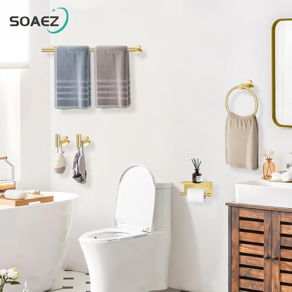 Toallero de níquel cepillado, juego de accesorios de baño, soporte de papel higiénico mejorado de 5 piezas con juego de estantes, toalleros de 23.6 pulgadas para toallero de baño montado en la pared - Image 68