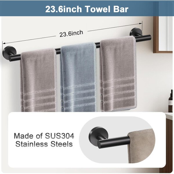 Toallero de níquel cepillado, juego de accesorios de baño, soporte de papel higiénico mejorado de 5 piezas con juego de estantes, toalleros de 23.6 pulgadas para toallero de baño montado en la pared - Image 70