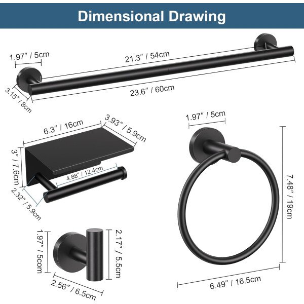 Toallero de níquel cepillado, juego de accesorios de baño, soporte de papel higiénico mejorado de 5 piezas con juego de estantes, toalleros de 23.6 pulgadas para toallero de baño montado en la pared - Image 74