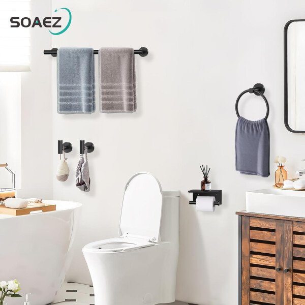 Toallero de níquel cepillado, juego de accesorios de baño, soporte de papel higiénico mejorado de 5 piezas con juego de estantes, toalleros de 23.6 pulgadas para toallero de baño montado en la pared - Image 75