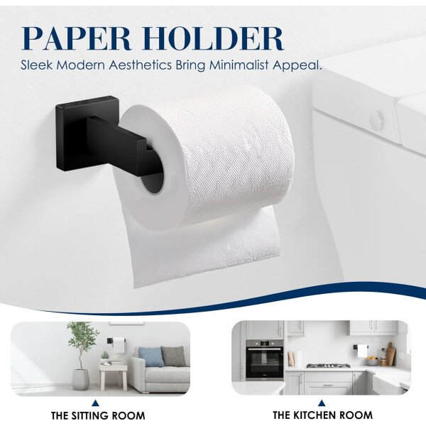 Juego de 7 toalleros para baño, SUS304 negro mate, accesorios de baño negros de acero inoxidable, montaje en pared de acero inoxidable, juego de barra de toallas de baño - Image 4