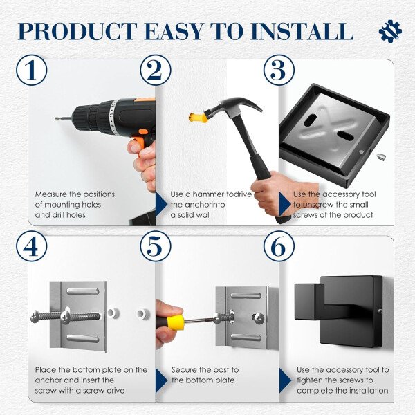 Juego de 7 toalleros para baño, SUS304 negro mate, accesorios de baño negros de acero inoxidable, montaje en pared de acero inoxidable, juego de barra de toallas de baño - Image 8