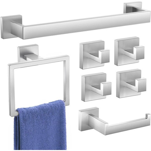 Juego de 7 toalleros para baño, SUS304 negro mate, accesorios de baño negros de acero inoxidable, montaje en pared de acero inoxidable, juego de barra de toallas de baño - Image 10