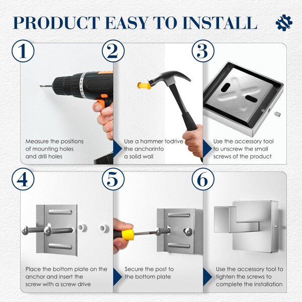 Juego de 7 toalleros para baño, SUS304 negro mate, accesorios de baño negros de acero inoxidable, montaje en pared de acero inoxidable, juego de barra de toallas de baño - Image 17