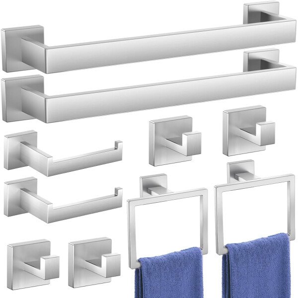 Juego de 7 toalleros para baño, SUS304 negro mate, accesorios de baño negros de acero inoxidable, montaje en pared de acero inoxidable, juego de barra de toallas de baño - Image 18